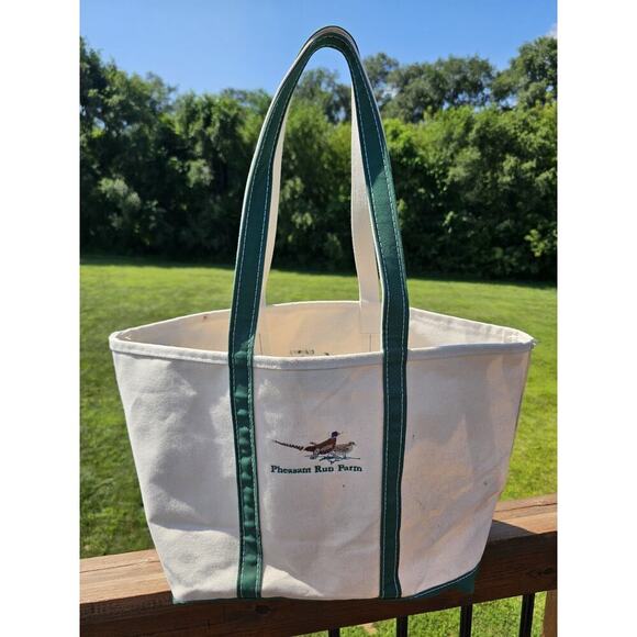 VTG 90s LL Bean Boat & Tote Bag USA Canvas Green Large 22"x14.5"x8" Embroidered - Picture 1 of 10